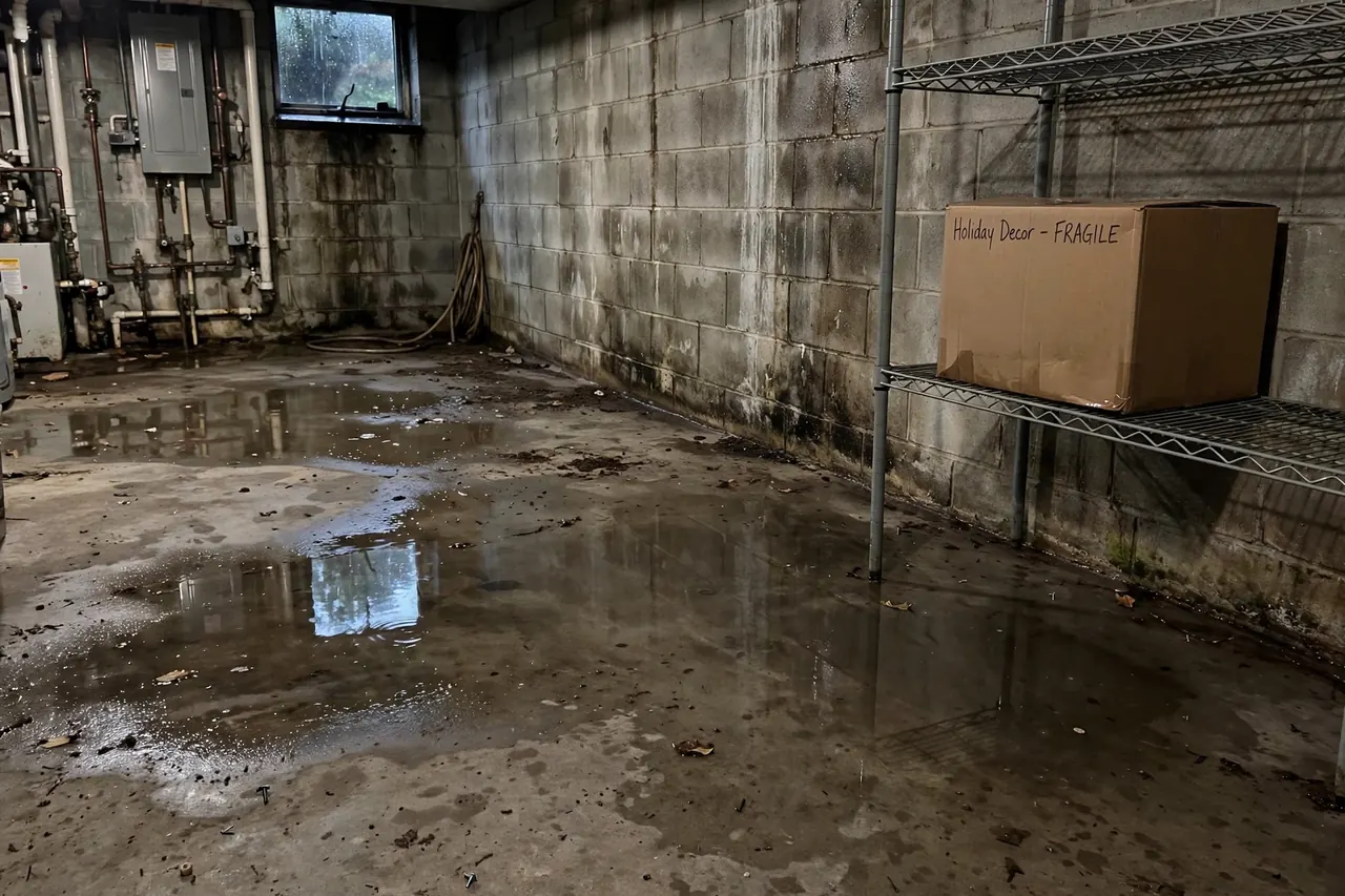 Water seeping through a basement wall in a Struthers, Ohio home